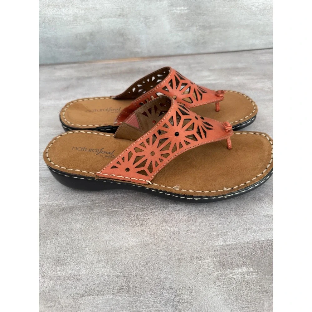 Natural Soul Women's Sandals Thong Coral‎ Leather Cutout Comfort Casual Shoes